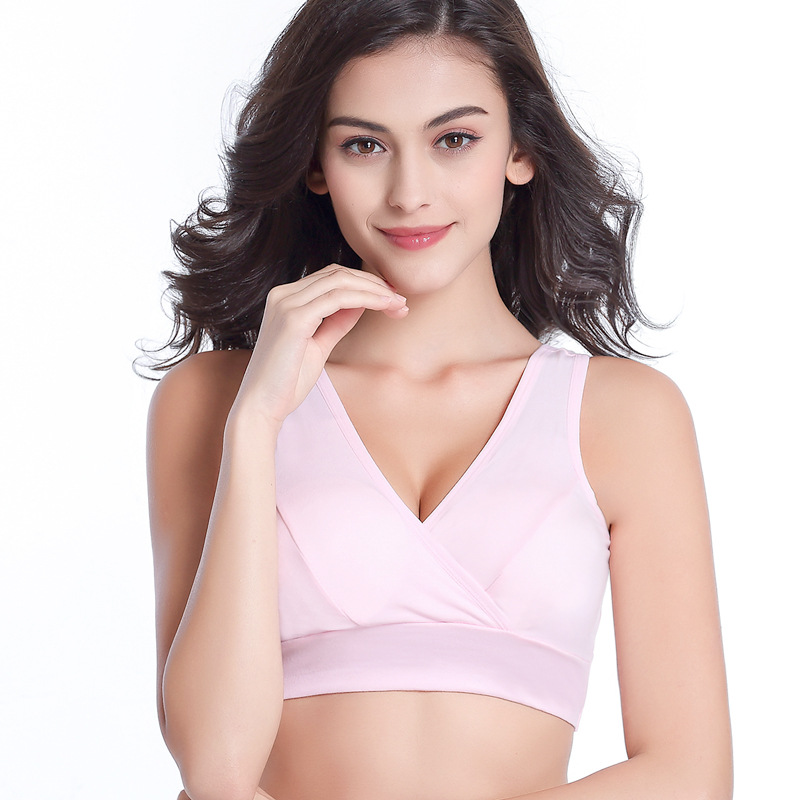 Nursing Bra Sleep - บราสำหรับคุณแม่ตั้งครรภ์แบบไม่มีฟองน้ำ สีพื้น แบบไร้สาย ดีไซน์ไขว้ สำหรับให้นมบุตรและใส่นอน ไม่มีฟองน้ำเสริม